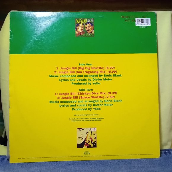 Yello Jungle Bill 1992 12 in single maxi mixes Gold stamp Promo Vinyl record - Picture 2 of 5
